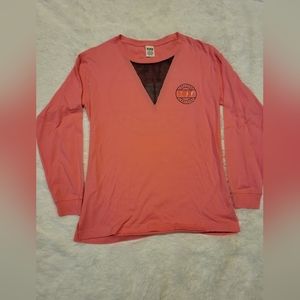 PINK long sleeve.  Size small. SEQUINS. PEACHY-ORANGE color.